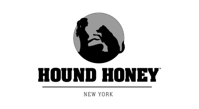 Hound Honey logo: woman and dog silhouette.